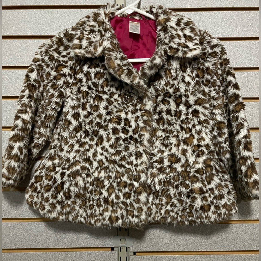 Gymboree Cheetah Leopard One Button Faux Fur Coat Pink Lined Small 5 6 Parisian